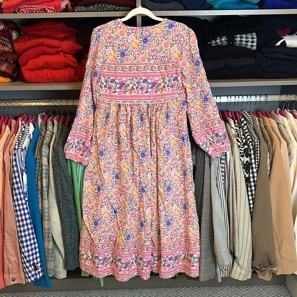 R. Vivimos pink/yellow/blue floral long sleeve elastic cuff midi dress size S - Picture 3 of 3